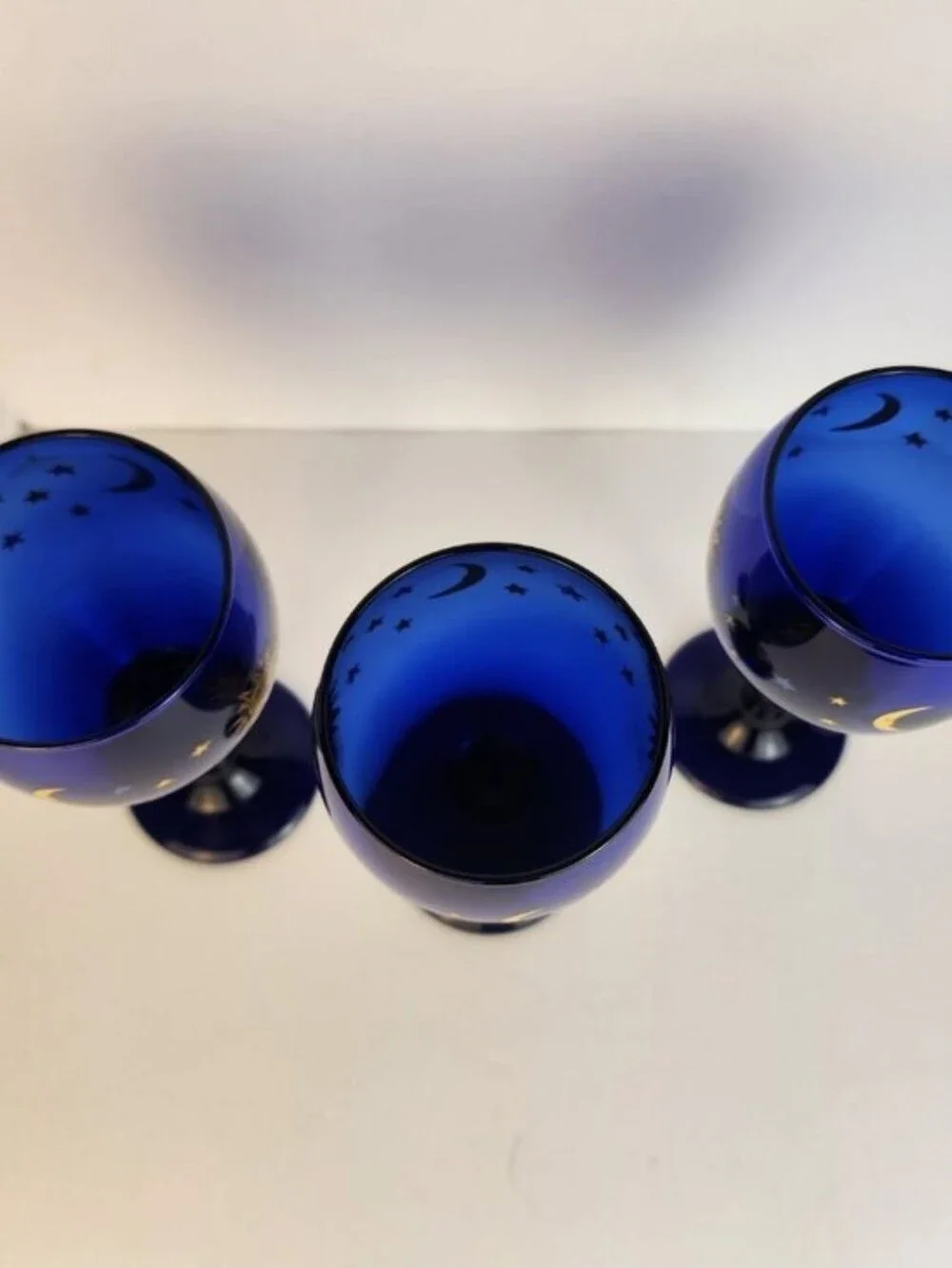 Libbey Cobalt Blue Wine Glasses with Gold Sun and Star Motif